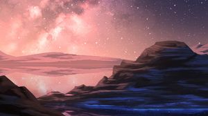 Preview wallpaper mountain, stars, starry sky, art, night