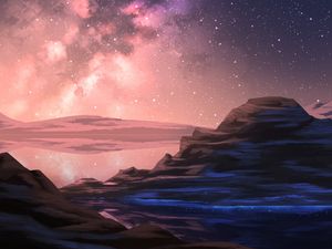 Preview wallpaper mountain, stars, starry sky, art, night