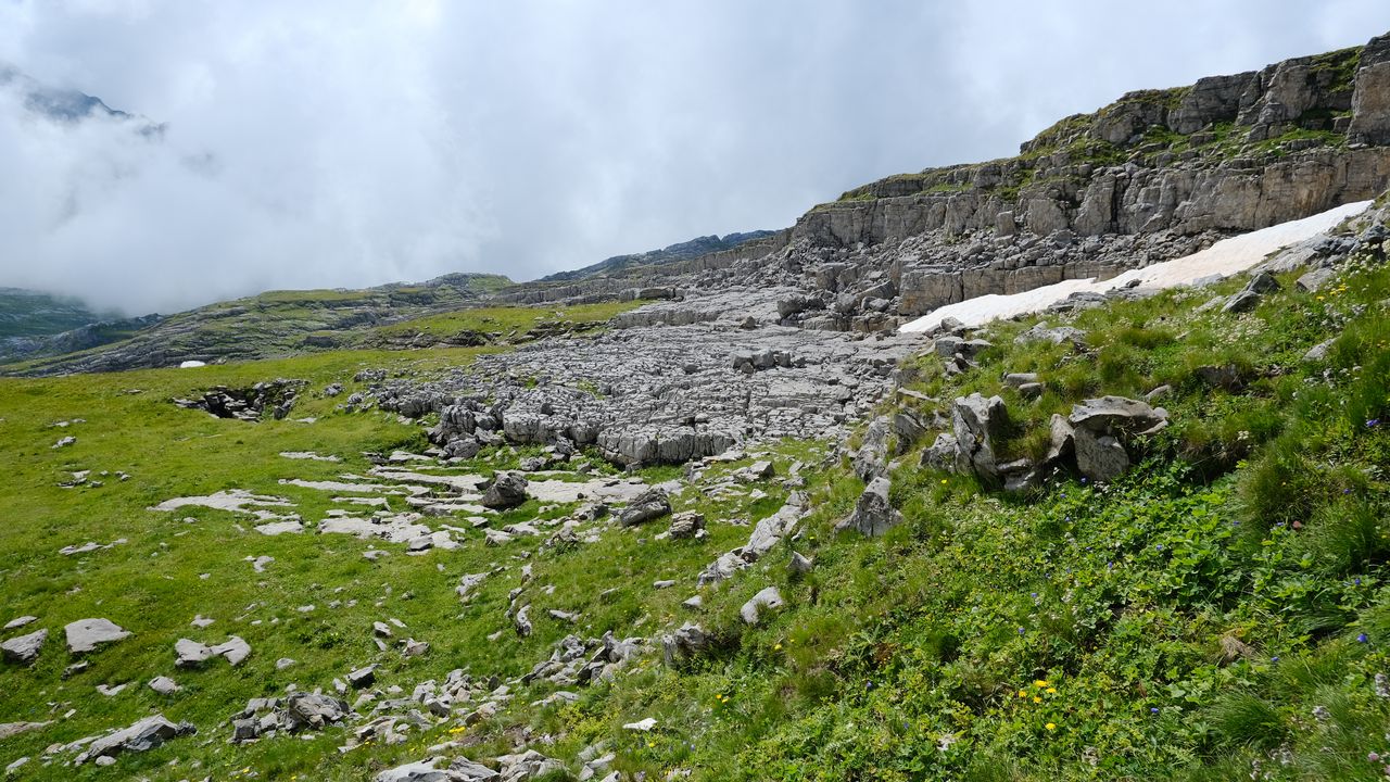 Wallpaper mountain, stones, clouds, nature, landscape