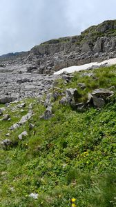 Preview wallpaper mountain, stones, clouds, nature, landscape