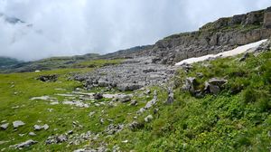 Preview wallpaper mountain, stones, clouds, nature, landscape