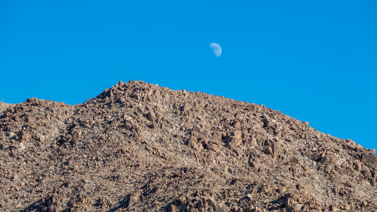 Wallpaper mountain, stones, moon, sky, nature