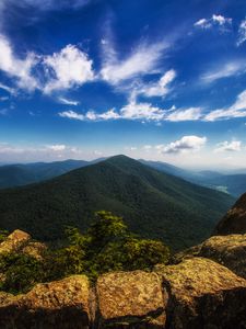 Preview wallpaper mountain, stones, top, mountain landscape, hawksbill mountain, shenandoah national park