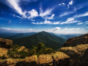 Preview wallpaper mountain, stones, top, mountain landscape, hawksbill mountain, shenandoah national park