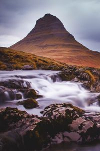 Preview wallpaper mountain, stream, cascade, long exposure, landscape