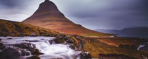 Preview wallpaper mountain, stream, cascade, long exposure, landscape