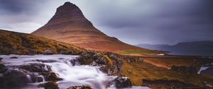 Preview wallpaper mountain, stream, cascade, long exposure, landscape
