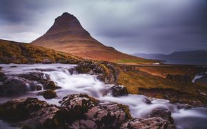 Preview wallpaper mountain, stream, cascade, long exposure, landscape