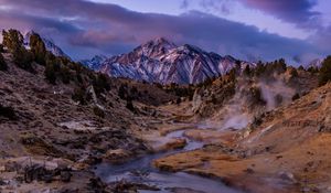 Preview wallpaper mountain, stream, dusk, landscape