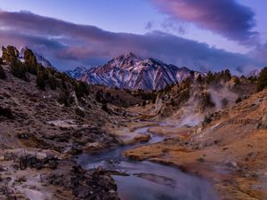 Preview wallpaper mountain, stream, dusk, landscape