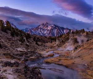 Preview wallpaper mountain, stream, dusk, landscape
