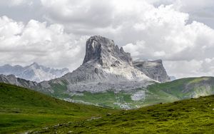 Preview wallpaper mountain, summit, hills, grass, landscape