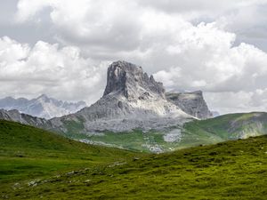 Preview wallpaper mountain, summit, hills, grass, landscape