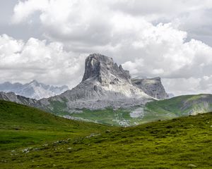 Preview wallpaper mountain, summit, hills, grass, landscape