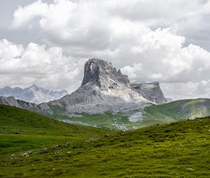 Preview wallpaper mountain, summit, hills, grass, landscape