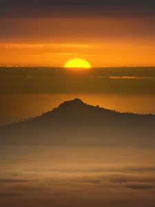 Preview wallpaper mountain, sun, clouds, dark, evening