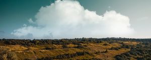 Preview wallpaper mountain, sunrise, clouds, grass