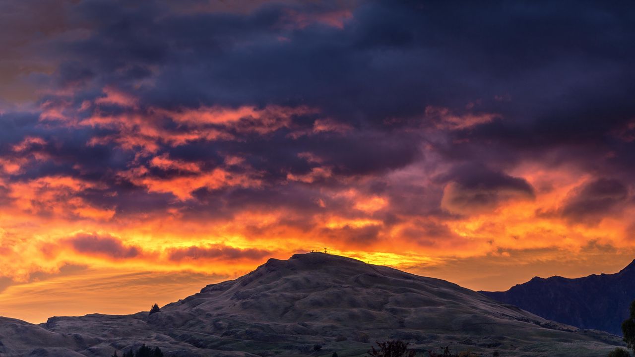 Wallpaper mountain, sunset, clouds, queenstown, new zealand