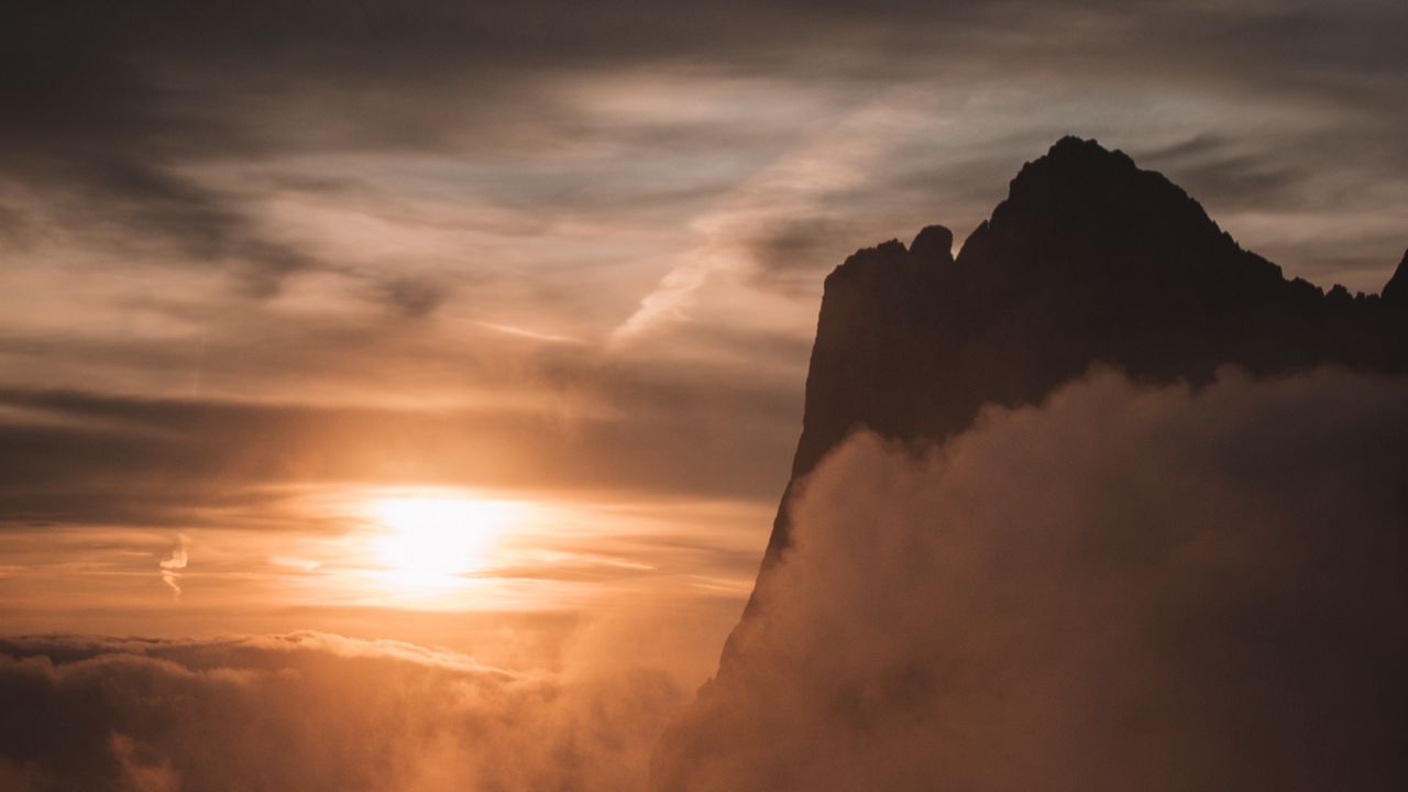 Wallpaper mountain, sunset, clouds, twilight, dark