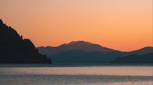 Preview wallpaper mountain, sunset, water, landscape