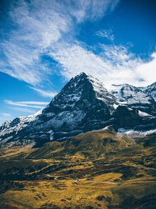 Preview wallpaper mountain, top, grass, sky, snow, grindelwald