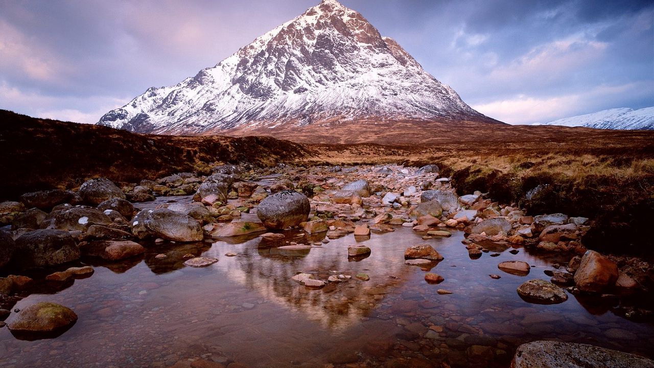 Wallpaper mountain, top, lake, stones, glenkoe, scotland