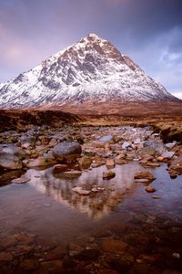 Preview wallpaper mountain, top, lake, stones, glenkoe, scotland