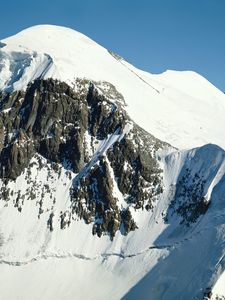 Preview wallpaper mountain, top, rock, snow, height, gray, white, blue