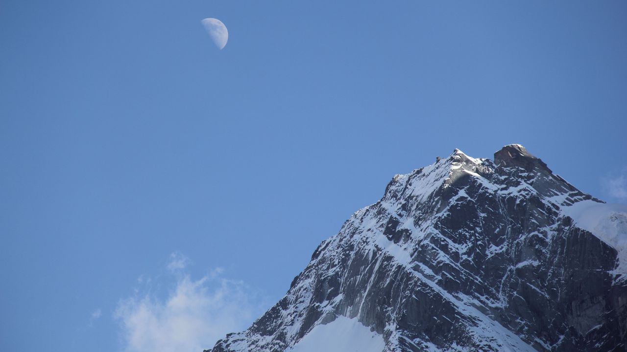 Wallpaper mountain, top, sky, moon, snow