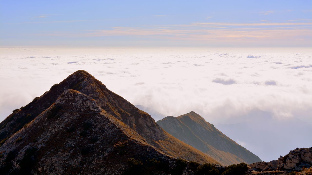 Wallpaper mountain, top, sky, clouds, carrega ligure, italy