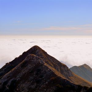 Preview wallpaper mountain, top, sky, clouds, carrega ligure, italy
