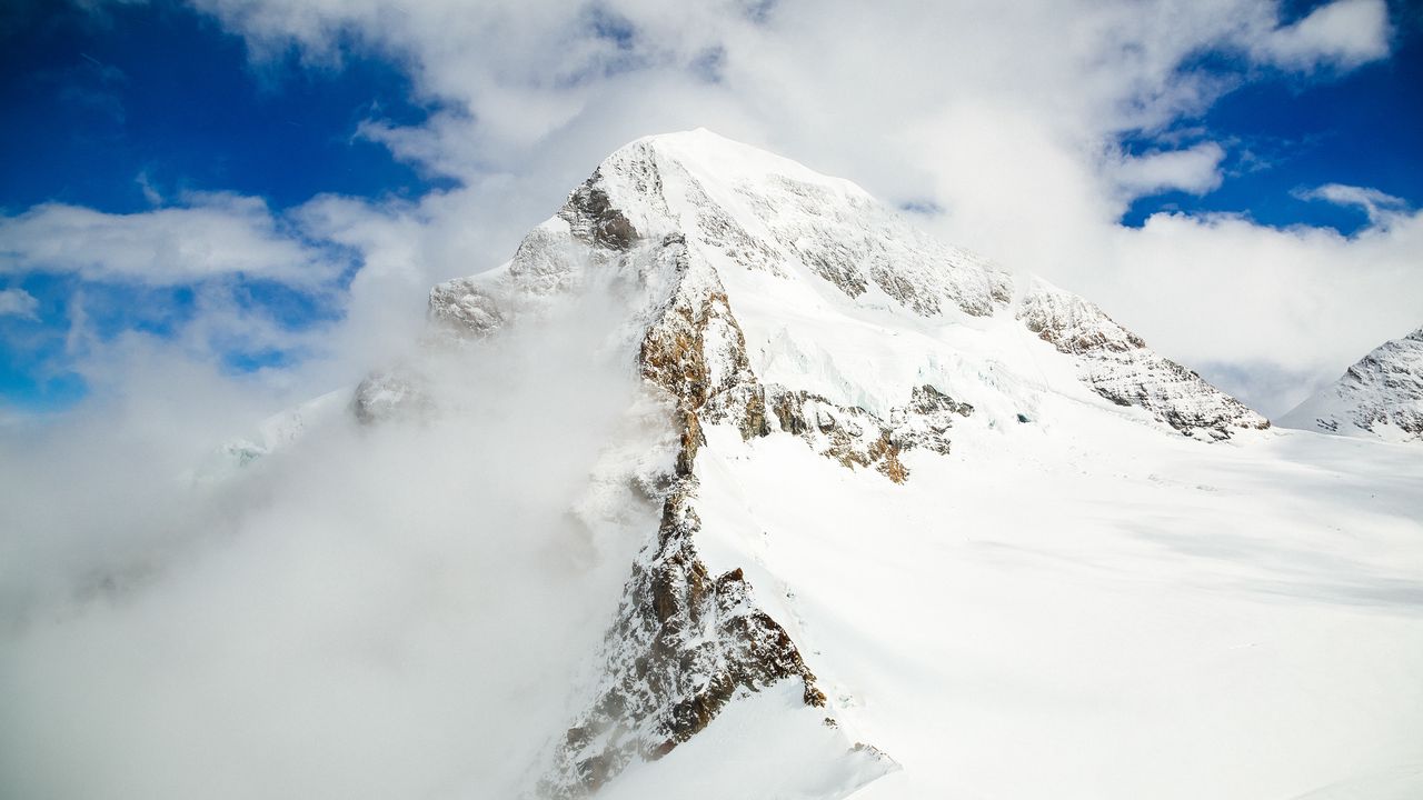 Wallpaper mountain, top, snow, clouds, mountain landscape