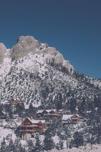 Preview wallpaper mountain, top, snow, houses, recreation