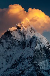 Preview wallpaper mountain, top, snow, clouds, khumbu valley, namche, nepal