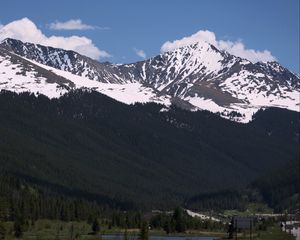 Preview wallpaper mountain, tops, trees, sky