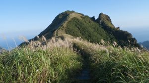 Preview wallpaper mountain, trail, grass, nature