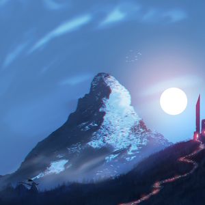 Preview wallpaper mountain, trail, moon, night, art