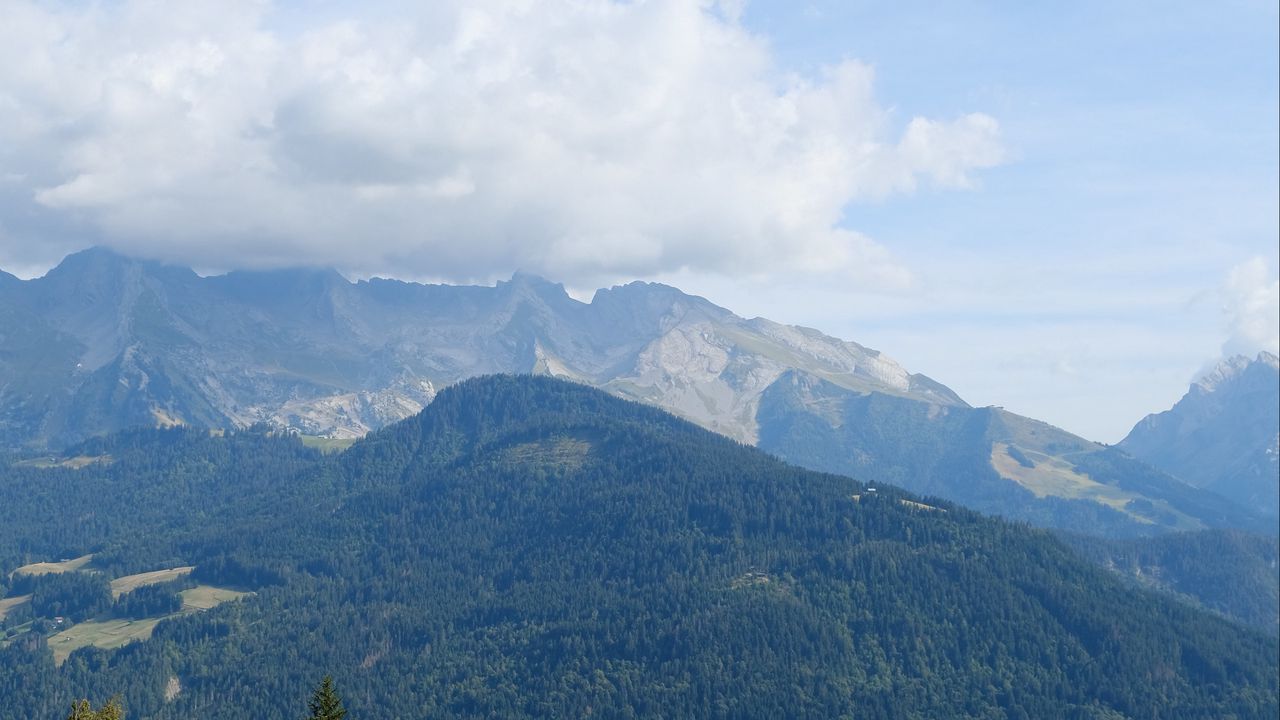 Wallpaper mountain, trees, cloud, foot, landscape