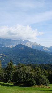 Preview wallpaper mountain, trees, cloud, foot, landscape