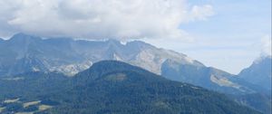 Preview wallpaper mountain, trees, cloud, foot, landscape