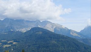 Preview wallpaper mountain, trees, cloud, foot, landscape