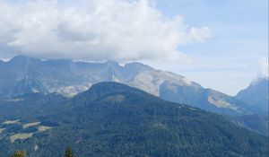 Preview wallpaper mountain, trees, cloud, foot, landscape