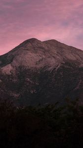 Preview wallpaper mountain, trees, dusk, sky, purple