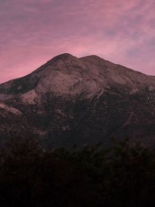 Preview wallpaper mountain, trees, dusk, sky, purple