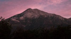 Preview wallpaper mountain, trees, dusk, sky, purple