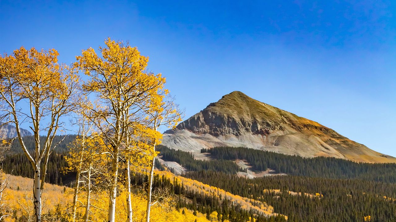 Wallpaper mountain, trees, lake, reflection, autumn