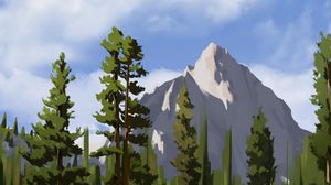 Preview wallpaper mountain, trees, lake, landscape, art