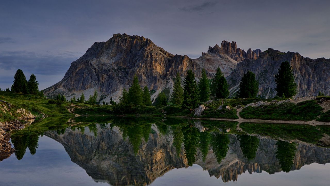 Wallpaper mountain, trees, lake, reflection, nature