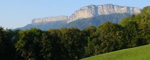 Preview wallpaper mountain, trees, lawn, grass, greenery, nature