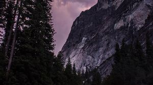 Preview wallpaper mountain, trees, road, landscape, twilight